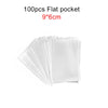 A stack of 100 clear flat pockets for lollipop packaging, measuring 9x6cm.