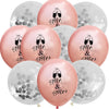 A pack of ten rose gold and silver latex confetti balloons featuring Mr & Mrs designs