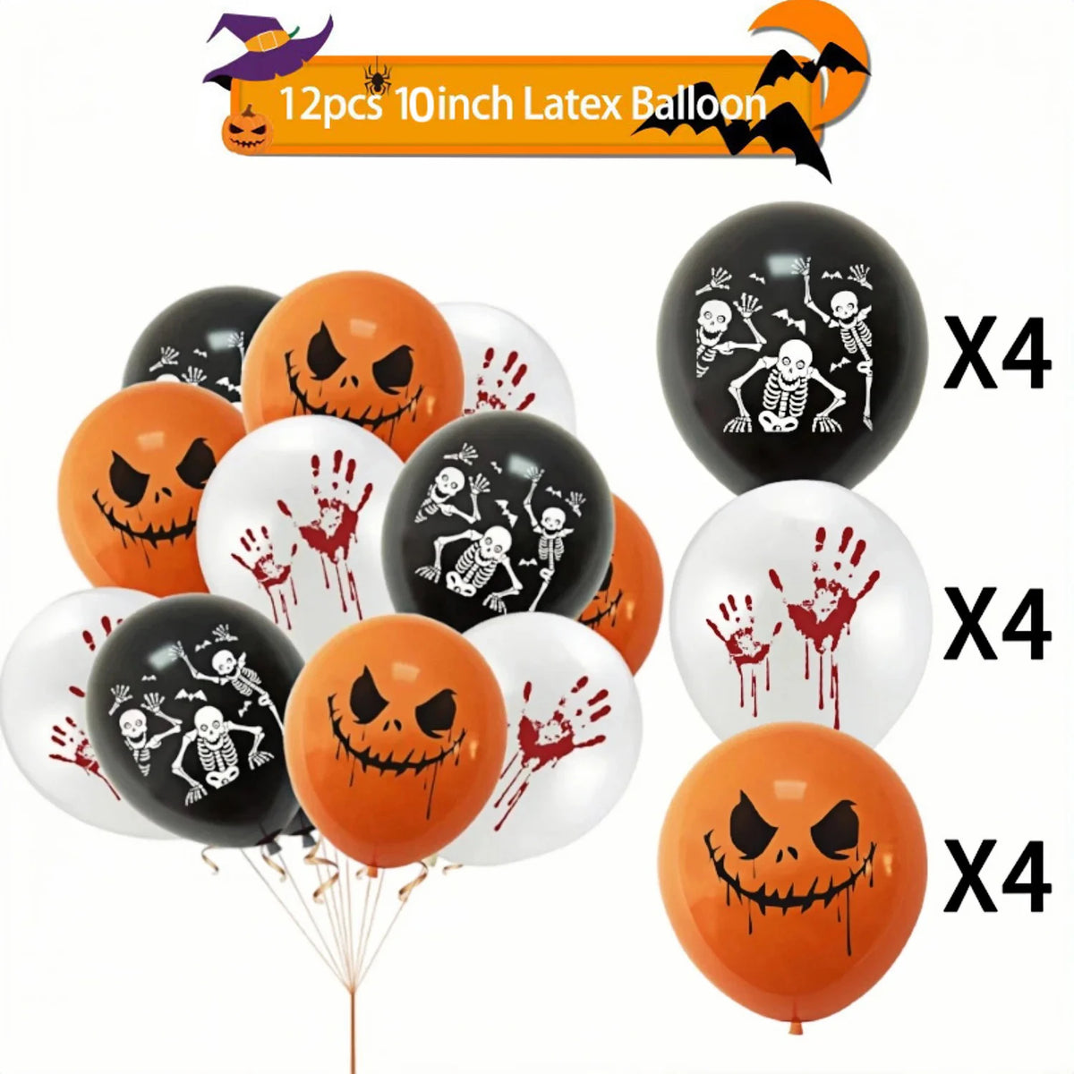 Scary Bloody Hand & Skull Latex Balloons (12-inch) for Halloween Party Decor