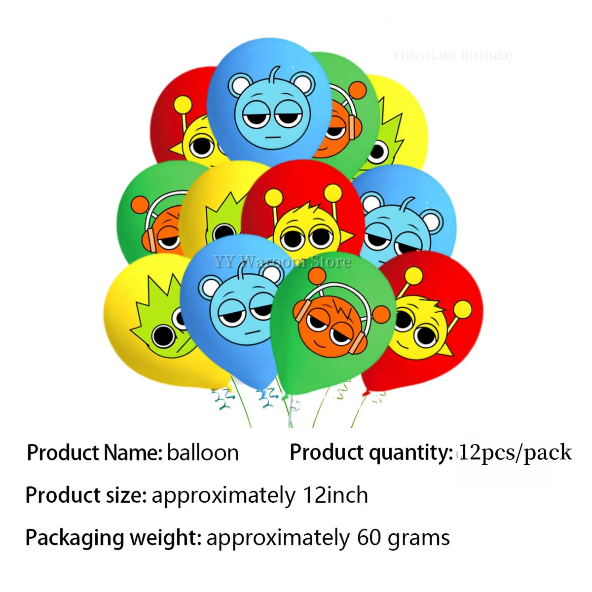 A set of colorful, face-painted balloons for a birthday party.