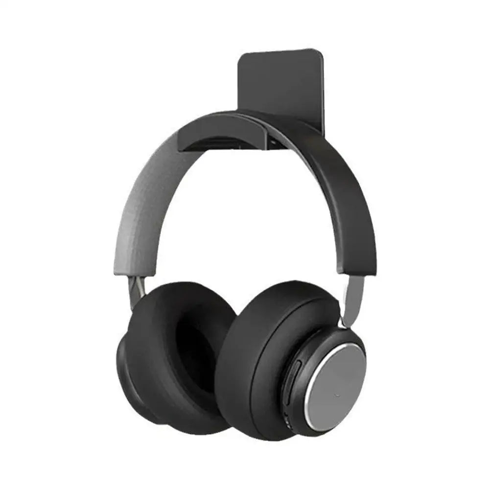 A black universal wall-mounted headphone holder and hanger.