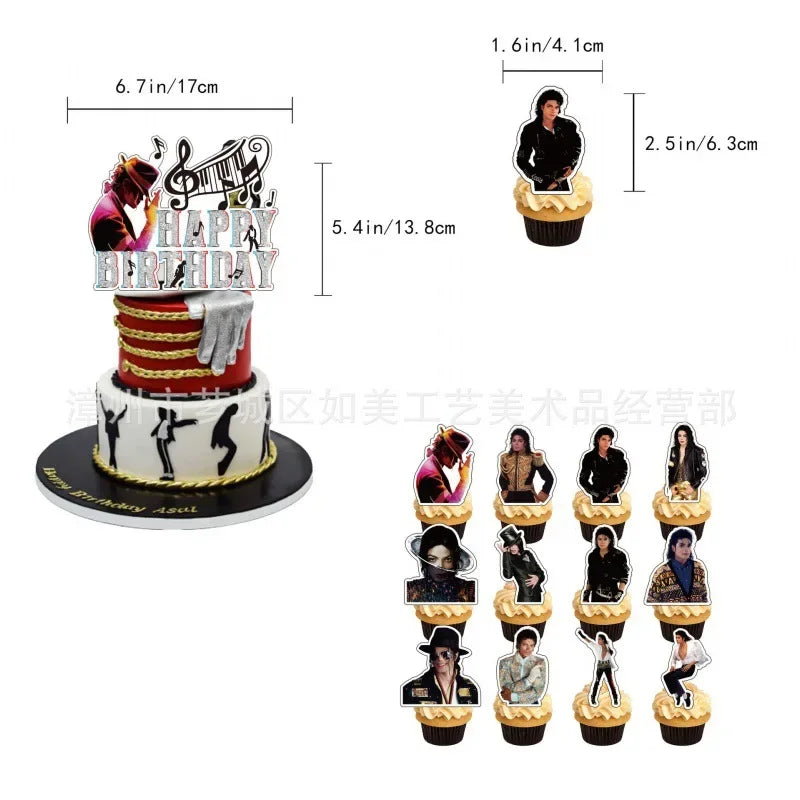 A set of music-themed latex balloons and decorations for party use, including a silhouette of a musician.
