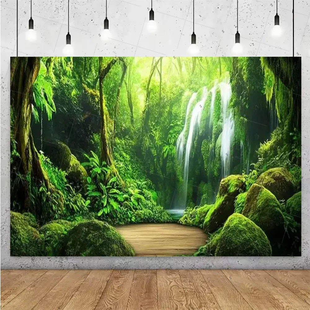 Forest Waterfall Wonderland Photography Backdrop
