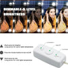 A white dimmer switch for an LED vanity mirror light, showing controls for brightness and color temperature.