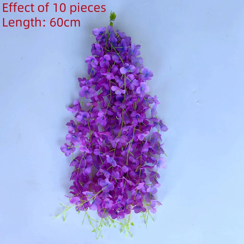 A long purple artificial wisteria flower garland measuring 60cm