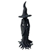 A dark resin statue of a goddess with a tall, pointed hat and flowing, textured robes.