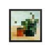 A framed piece of pixel art featuring a green plant against a light background.