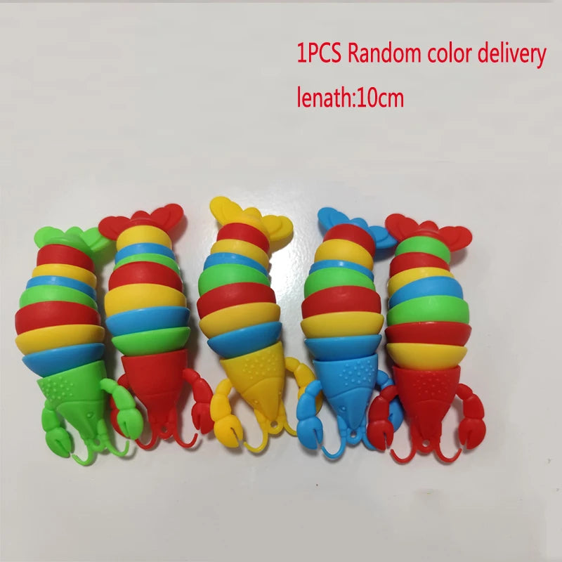 A set of 10 colorful, elongated fidget slug toys in various colors and shapes.