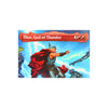 A fantasy trading card featuring Thor, God of Thunder, in a dynamic pose with lightning effects.