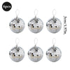 Six pieces of silver mirror balls with hanging hooks.