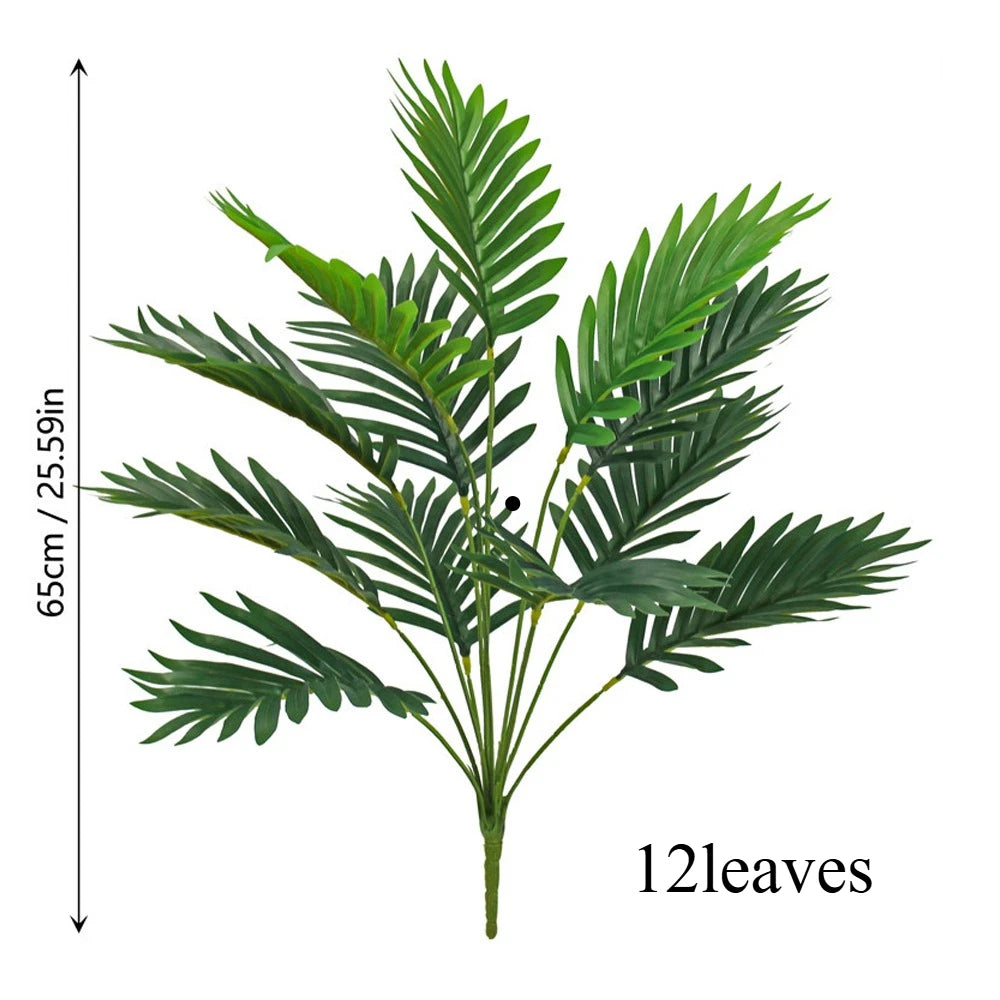 A realistic faux artificial areca palm tree with 12 green leaves shown against a white background.
