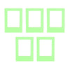 A set of five light green rectangular photo frame magnets.