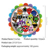 A circular display of ten colorful character figures, likely party supplies for a birthday theme.