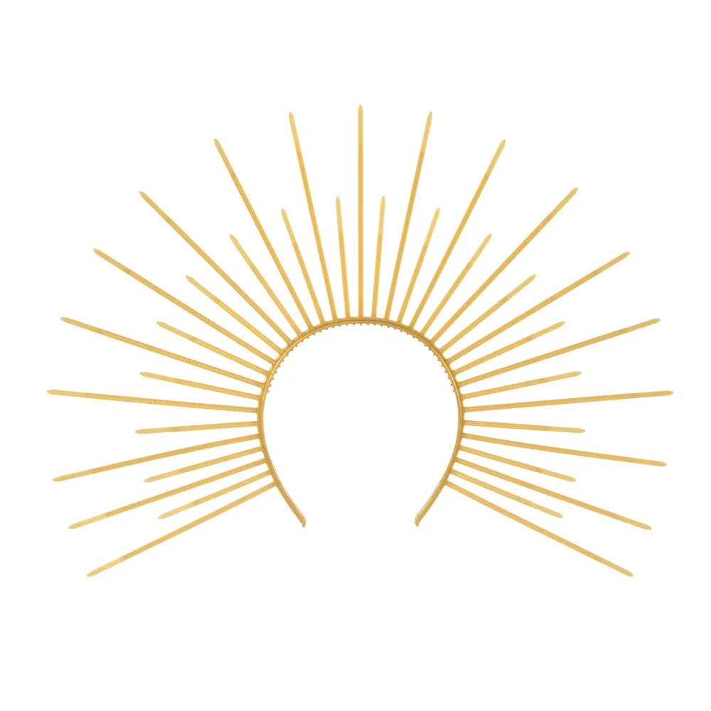 A celestial halo headband featuring gold and silver star accents radiating outwards.