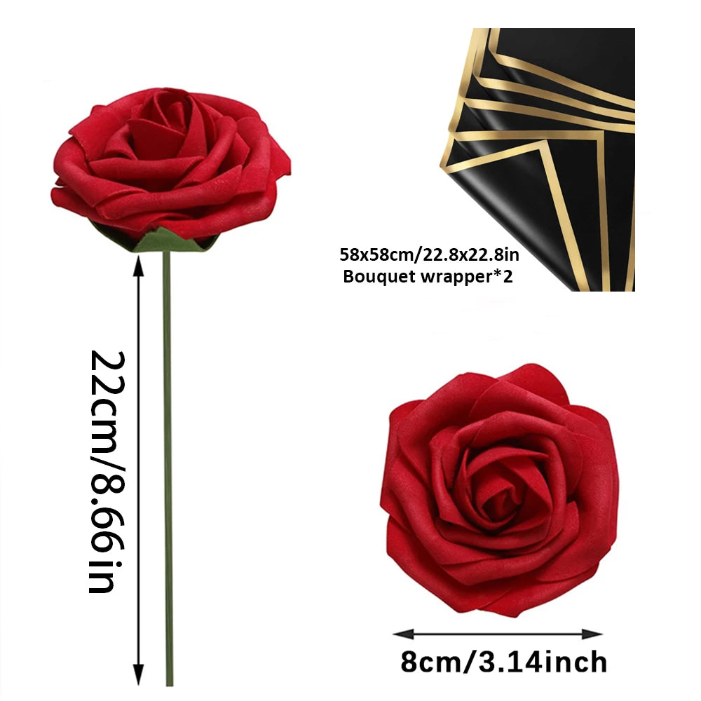 Set of 25 Red Artificial Roses for DIY Wedding Bouquets and Centerpieces