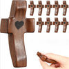 Handcrafted Wooden Pocket Cross with Heart Motif for Prayer and Stress Relief