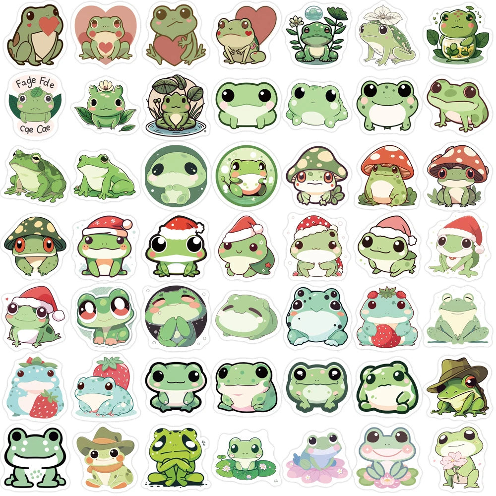 Collection d'autocollants en PVC de grenouilles esthétiques avec diverses formes et couleurs pour le scrapbooking et la décor