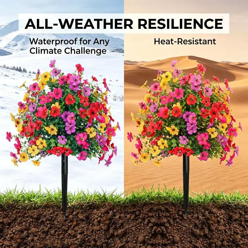 Artificial Petunia Flowers with Ground Stakes – 18" Outdoor Faux Flowers for Garden & Porch Decor