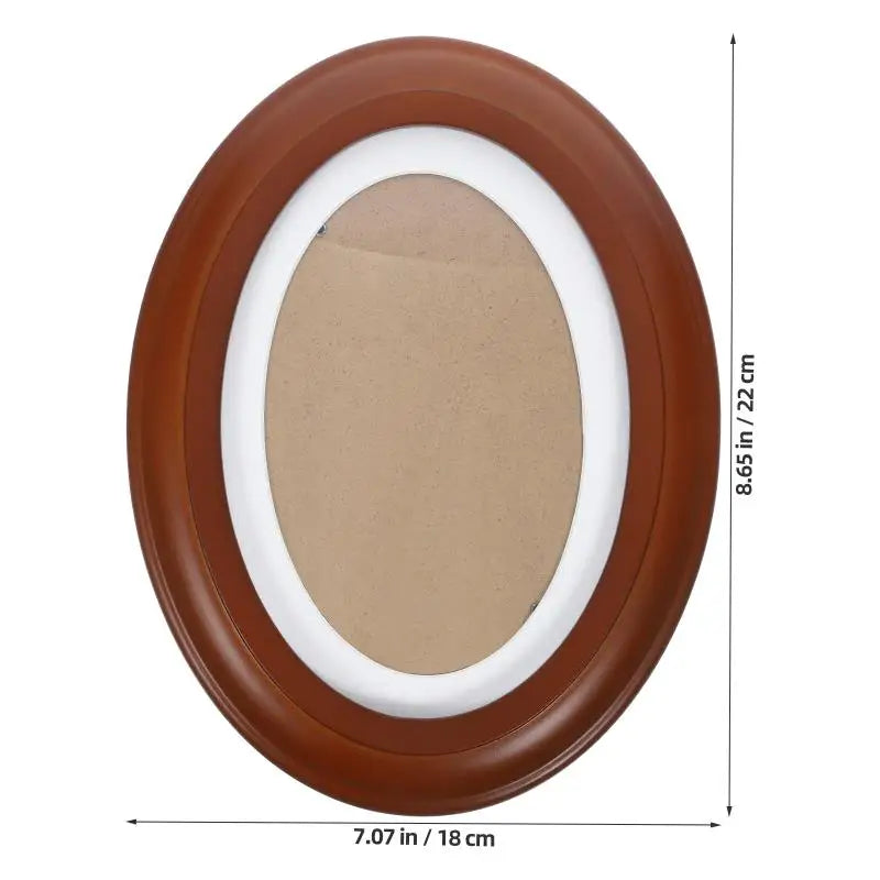 An elegant oval wooden wall photo frame with a light beige insert and white border.