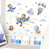 Wall stickers featuring teddy bear pilots and airplanes flying over clouds in a children's room setting