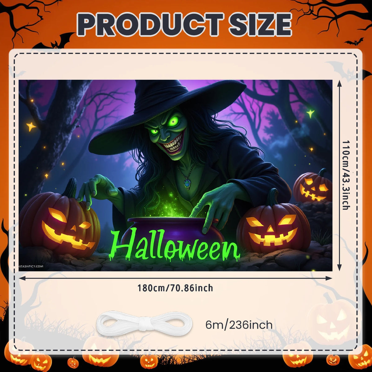 Large Halloween Witch Door Banner with Classic Spooky Design