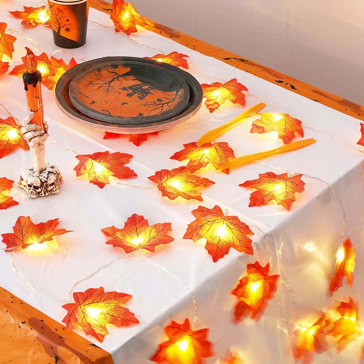 Maple Leaf LED String Lights – Warm Glow for Autumn Décor