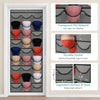 A clear door hat organizer with multiple pockets for storing baseball caps.