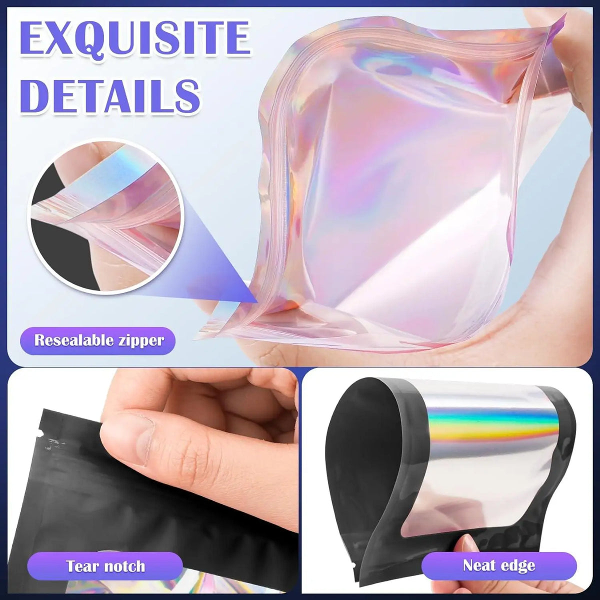 Gros plan d'un sac de stockage refermable transparent, montrant ses détails raffinés comme une entaille et un bord net.