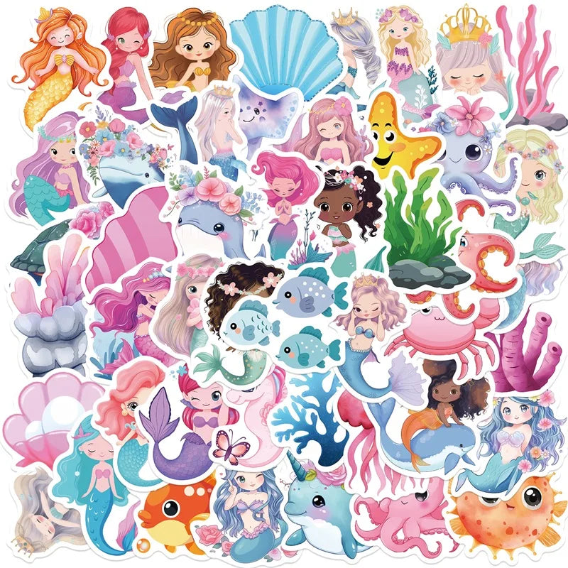 A collection of colorful PVC stickers featuring various cute and whimsical cats, mythical creatures, and floral designs for s