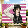 Anime tapestry featuring Chainsaw Man Yoru with a patriotic American flag design.