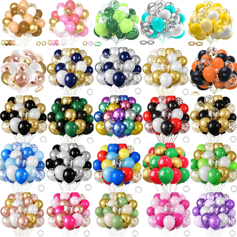 A collection of chrome latex balloons in various colors and patterns for celebrations