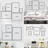 A set of botanical flower canvas prints displayed on a white wall with various size options and furniture.