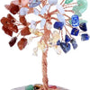A crystal money tree decor featuring various colored crystals branching out from a wooden base.