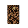 A brown leopard print card cover featuring a gold-colored credit card slot.