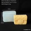 A light blue silicone mold for making candles or crafts, next to a yellow silicone handbag mold.