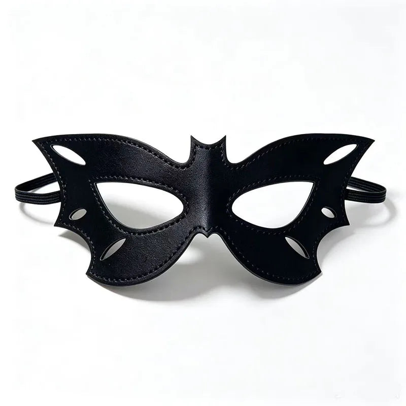 Black adjustable PU leather cat eye masquerade mask with pointed ears