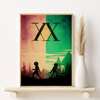 Canvas wall art featuring the Hunter x Hunter symbol with a sunset gradient background.