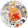 A circular arrangement of various funny cartoon cat stickers and illustrations.