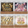 A photo booth backdrop featuring gold, black, and pink balloons and a large '60' in glitter for a 60th birthday celebration.