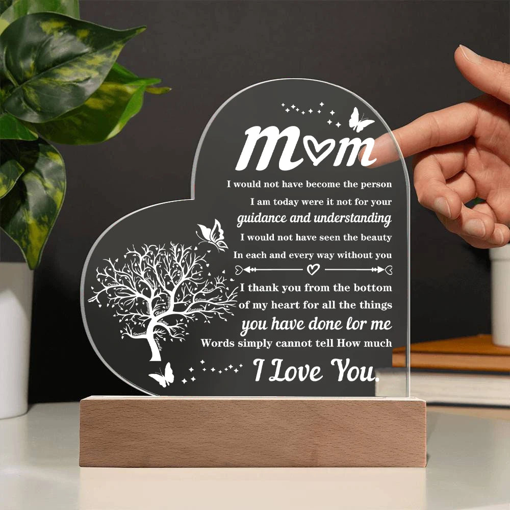 Ornement acrylique en forme de cœur avec motif floral et inscription "I love you"
