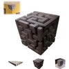 A dark gray, three-dimensional cube with an impossible maze pattern, shown alongside a wall decal example.