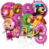 A set of inflatable balloons featuring characters from Masha and Bear for a party decoration.