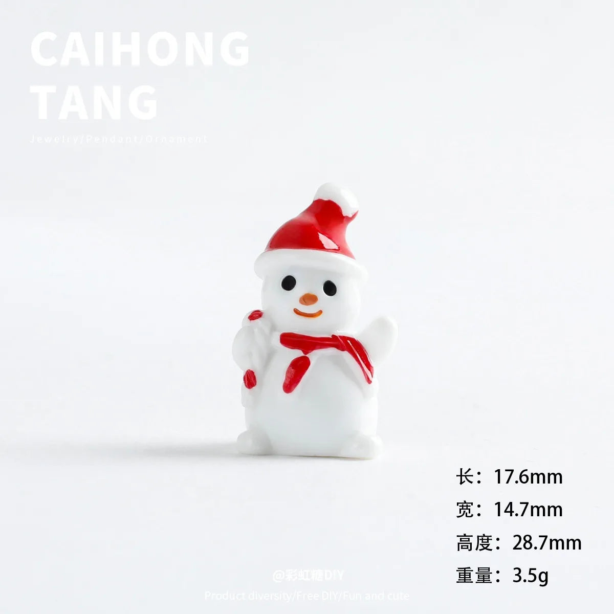 A white resin snowman figurine with a red hat and scarf, displayed against a white background.