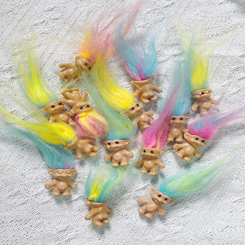 Retro Troll Dolls with Colorful Hair – Set of 10 Mini Figures for Parties and Decor