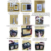 Assembly instructions showing steps for building a 3D rotating photo holder with clear display pockets.