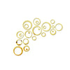 A collection of 24 gold-colored geometric hollow circles arranged in a scattered pattern.
