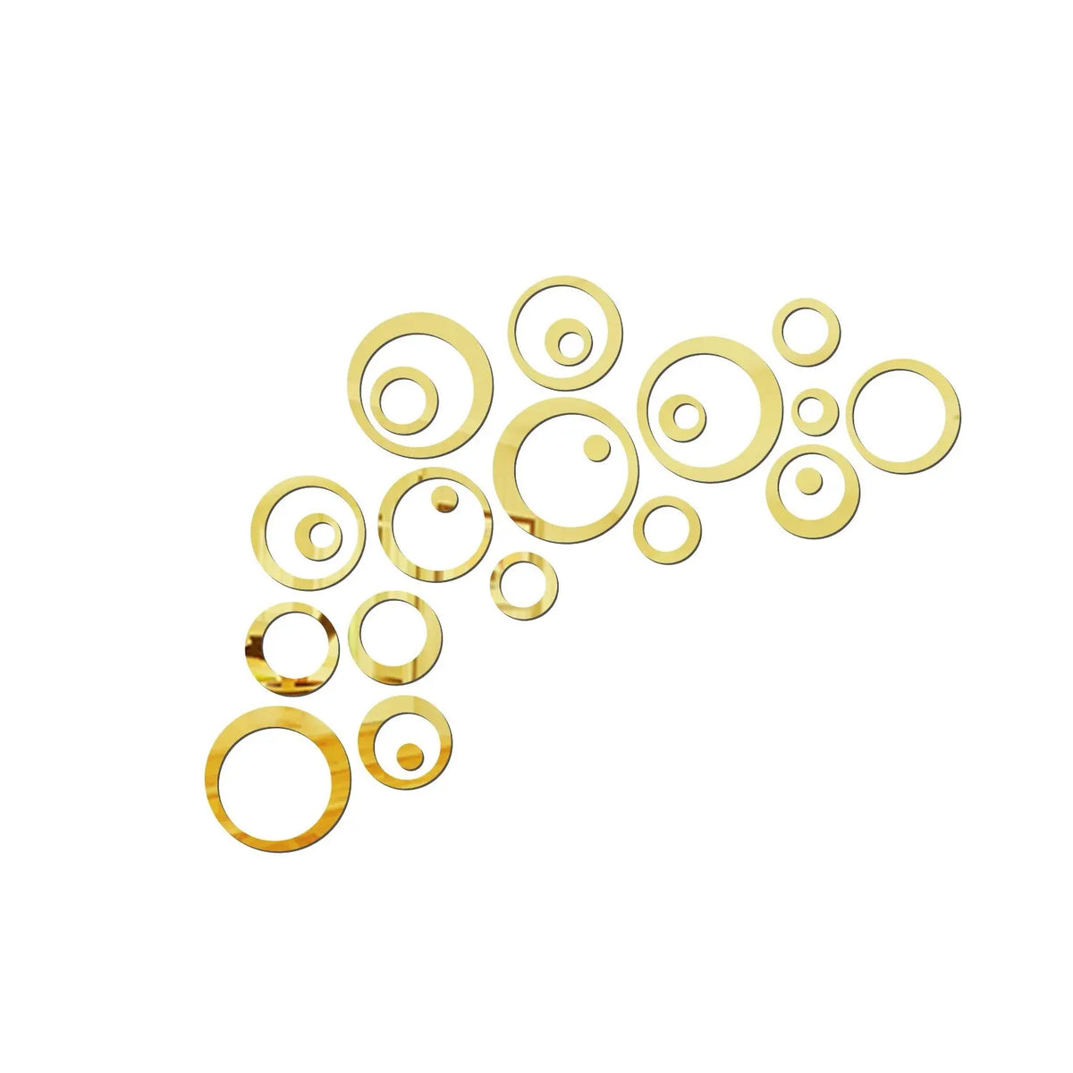 A collection of 24 gold-colored geometric hollow circles arranged in a scattered pattern.