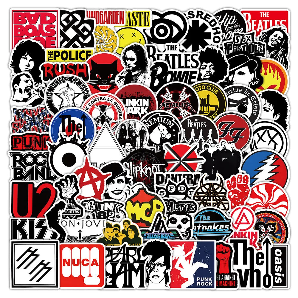 50 Piece Classic Rock & Punk Band Sticker Pack – Waterproof for Laptops, Phone Cases, and More