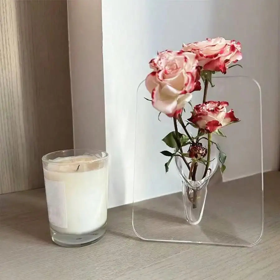 Clear Acrylic Photo Frame Vase for Desk & Shelf Display