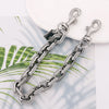 Silver metal chain bag pendant with lobster clasps displayed on a white background.